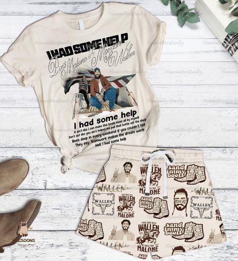 I Had Some Help Shirt, Wallen And Malone Short Pajama Set for Adult Kids, Round Neck Short Sleepwear, 2 PCS/Set, Cartoon Merch, Summer Shorts