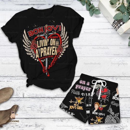 Bon Jovi Rock  Short Pajama Set for Adult Kids, Round Neck Short Sleepwear, 2 PCS/Set, Cartoon Merch, Summer Shorts