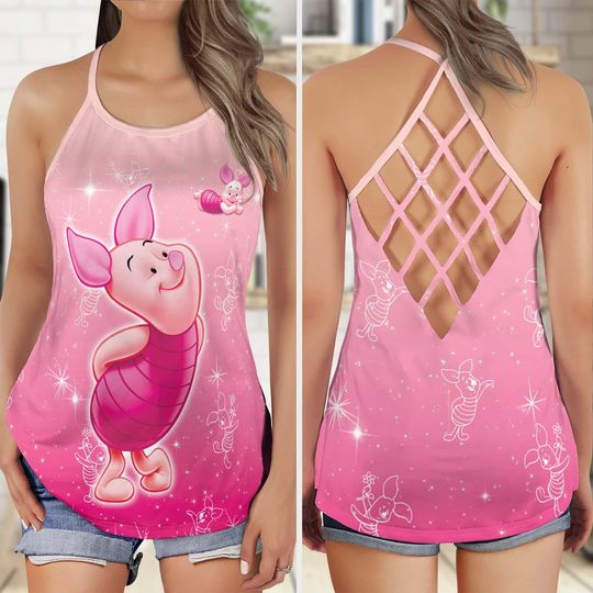 Piglet Criss Cross Tank Top, Pooh Piglet Yoga Tank Top, Disney Piglet Workout Tops, Piglet Summer