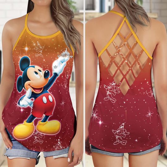 Mickey Mouse Criss Cross Tank Top, Mickey Face Tank Top, Disney Mickey Summer Shirt