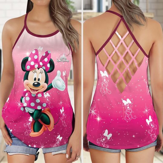Minnie Mouse Criss Cross Tank Top, Minnie Face Tank Top, Disney Minnie Summer Shirt, Animal Kingdom Tank