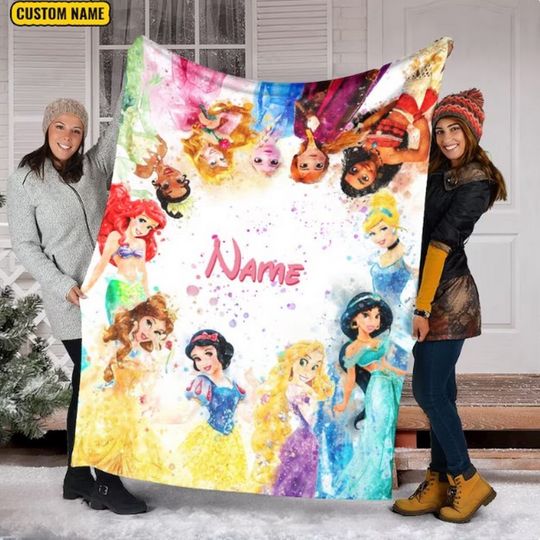 Personalized Name Disney Princess Soft Cozy Throw Blanket  for men, women, kids, Trending Gifts