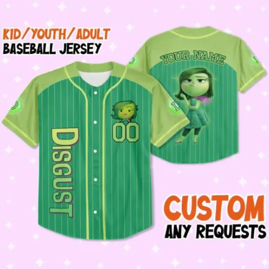 Custom Inside Out Disgust Green Fun Baseball Jersey, Matching Baseball Team, Hip Hop Sports Shirt
