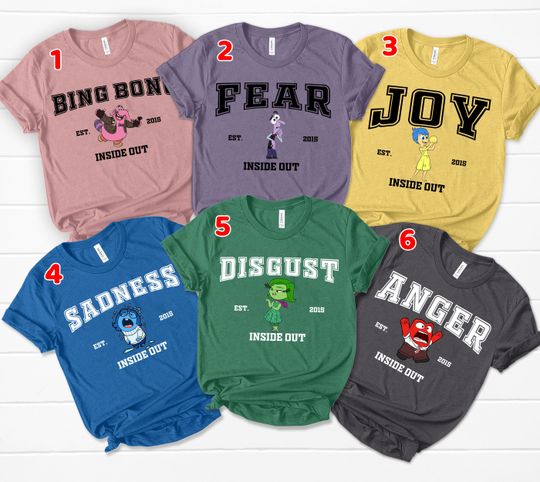 Vintage Disney Inside Out Character Unisex T-Shirt Riley Bing Bong Roy Sadness Fear Costume Shirt Magic Kingdom Disneyland Vacation Trip Tee