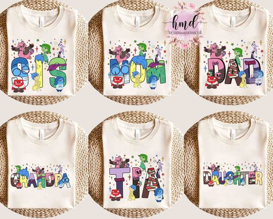 Custom Name Inside Out Characters T-shirt, Personalized Birthday Boy Girl Tee, Disney Pixar Fest Shirt, Disneyland Family Vacation Trip