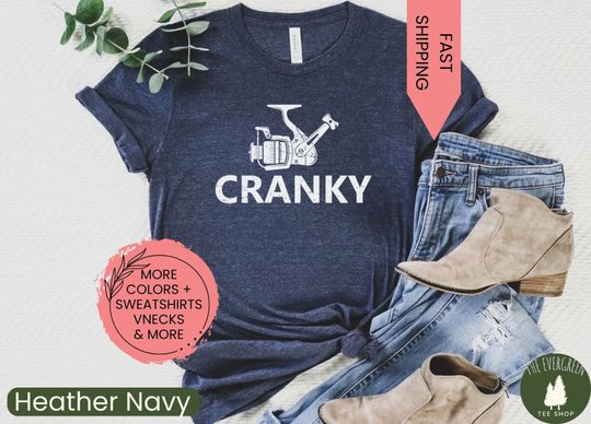 Cranky Cotton T-shirt, Funny Fishing Shirt, Fishing Reel Tee, Fisherman Gift, Fisher Man Tee, Fishing Dad Gift, Fish Lover Unisex Heavy Cotton Tee