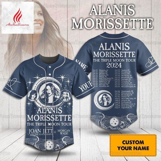 Custom Alanis Morissette The Triple Moon Tour 2024 Baseball Jersey Short Sleeve Sports Tee for Men, Women, Kids