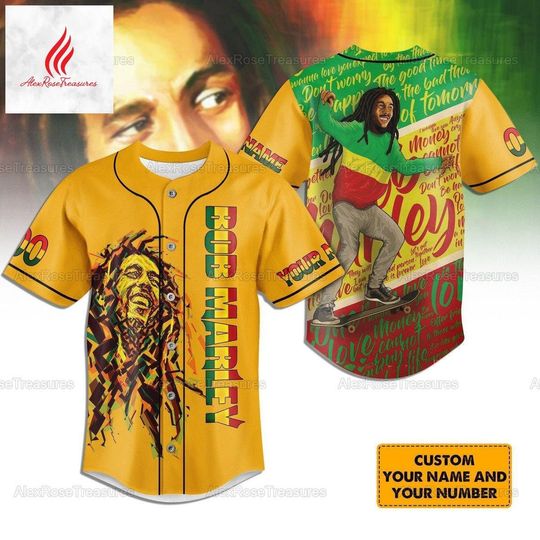 Custom Bob Marley Baseball Jersey, Bob Marley One Love Baseball Shirt Short Sleeve Sports Tee for Men, Women, Kids
