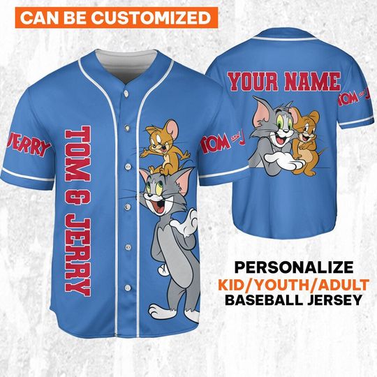 Personalize Tom & Jerry Awesome Blue Style Baseball Jersey | Polyester Fabric | Comfortable | Good anti-wrinkle | Gift For Father | All Size Available