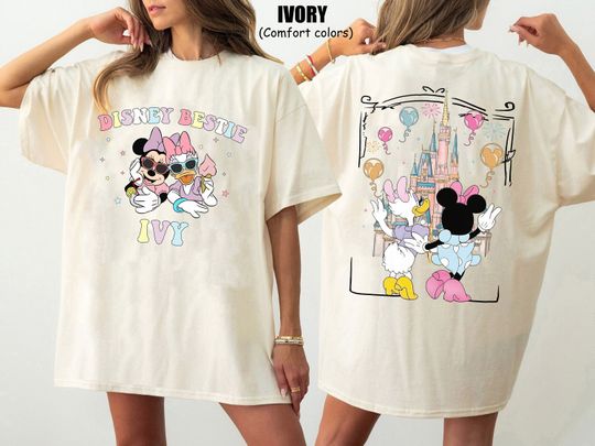 Two-sided Minnie and Daisy Bestie Comfort Colors Shirt, Disney Bestie Shirt, Disneyworld Shirt, Disneyland Girl Trip Shirt