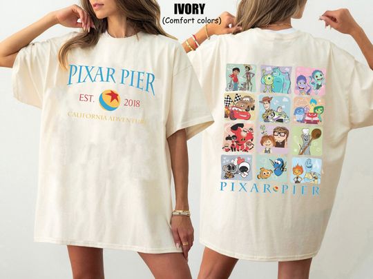 Vintage Pixar Pier Disneyland Comfort Colors Shirt, Disneyland Pixar Fest 2024 Shirt, Meet me at Pixar Pier Disney Pixar Characters Shirt