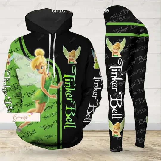 2024 Disney Princess Tiana Hoodie Leggings Set, Hoodie Yoga Pants Set Disney Women's Yoga Leggings Hoodie Fashion Sports Suit