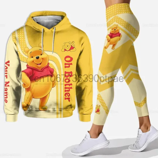 Winnie the Pooh 3D Hoodie Leggings Set,  Hoodie Yoga Pants Set Disney Yoga Leggings Sweatpants Hoodie Fashion Sports Suit