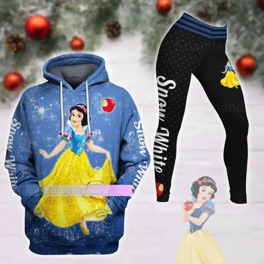 2024 New Disney Snow White Hoodie Leggings Set, Women's Diseny Princess Hoodie Yoga Pants Sweatpants Fashion Tracksuit Set