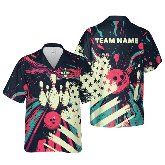 Discover Personalized Bowling Hawaiian Shirt, Hawaii Bowling Team Shirt, Button Down Bowling Kid Shirt Team, Gift For Bowlers