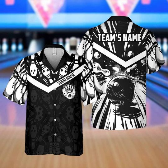 Personalized Gothic Bowling Hawaiian Shirt, Bowling Team Shirt, Button Down Bowling Kid Shirt Team, Gift For Bowler Gift For Dad