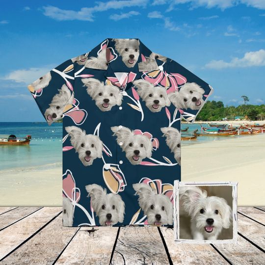 Personalized Photo Hawaiian Shirt Custom Dog Cat Face Holiday Tropical Pattern Shirt for Men Women Birthday Bachelor Party Gift Summer Gift