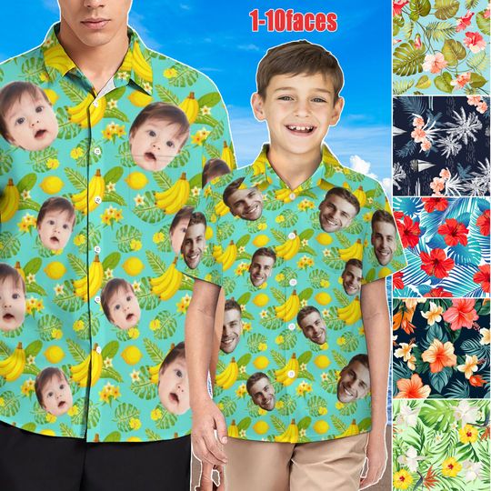 Custom Father's Day Gifts for Man,Custom Hawaii Shirts,Custom Hawaiian Shirt with Faces,Custom Bucket Hat Trunks,Picture Face Hawaiian Shirt