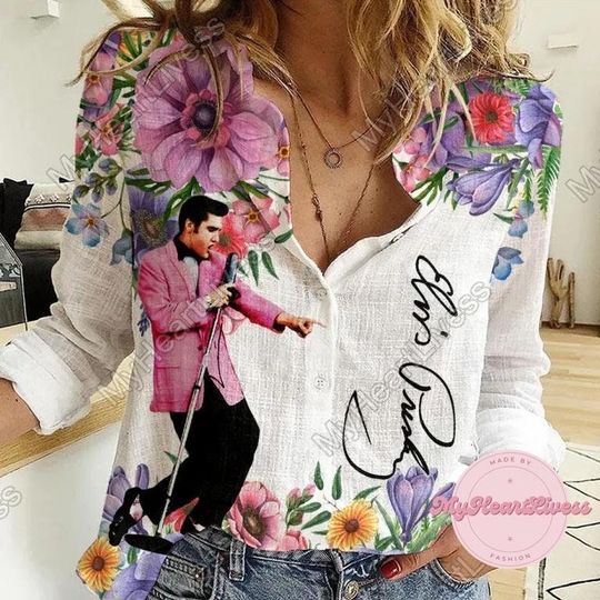 Elvis Presley Shirt, Elvis King Of Music Shirt, Elvis Linen Shirt, Elvis Summer Shirt, Linen Blouse, King Of Rock N Roll, Women Shirt