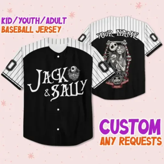 Custom Nightmare Before Christmas Jack and Sally Baseball Jersey Baseball Jersey, Shirt For Men Women Adult, Trending Street Fashion