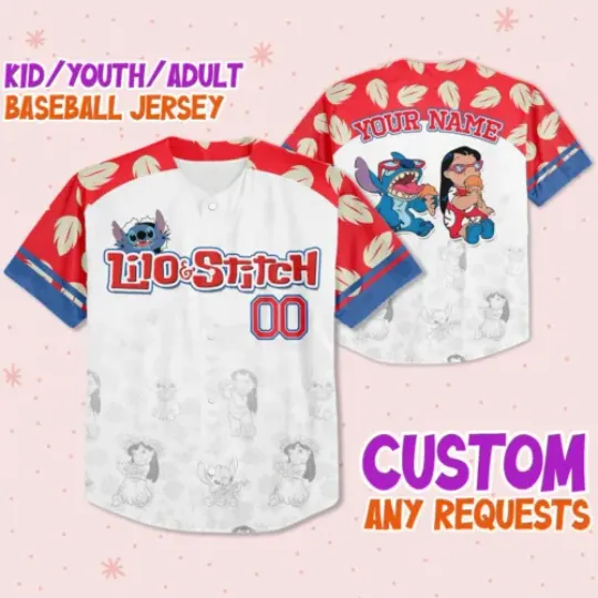 Custom Lilo and Stitch Fun Baseball Jersey, Matching Baseball Team Outfit, Shirt For Men Women Adult, Trending Street Fashion