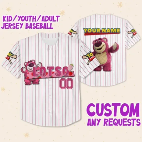 Lotso Pink Jersey, Custom Disney Jersey, Matching Baseball Team Outfit, Shirt For Men Women Adult, Trending Street Fashion