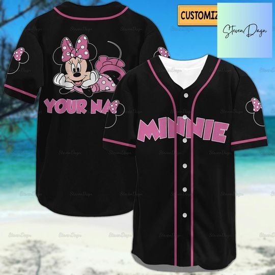 Custom Minnie Mouse Shirt, Minnie Baseball Jersey, Disney Baseball Shirt, Minnie Jersey, Disney Minnie Shirt