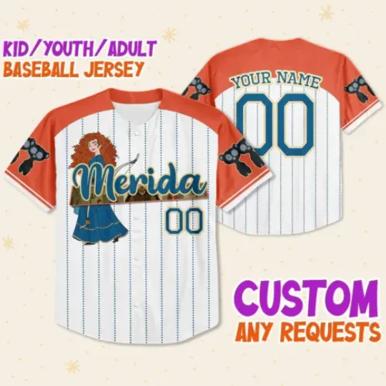 Custom Disney Princess Merida Brave, Custom Textand Number Baseball Jersey, Shirt For Men Women Adult, Trending Street Fashion