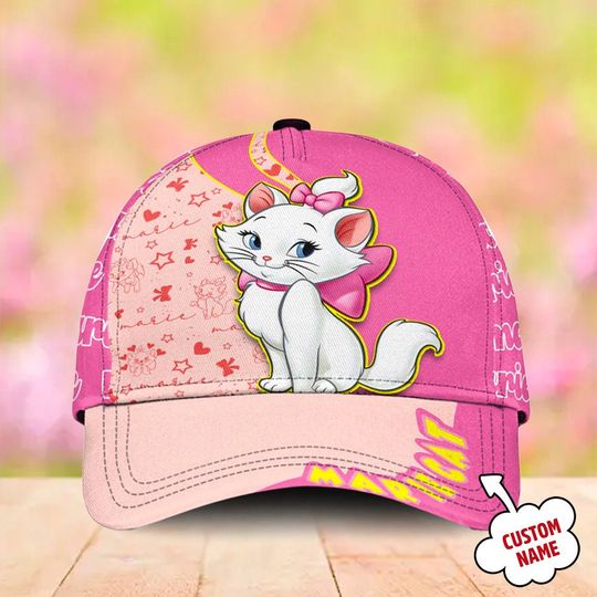 Aristocrat The Cat Classic Cap, White Cat With Pink Bow Animated Movie Character Baseball Cap