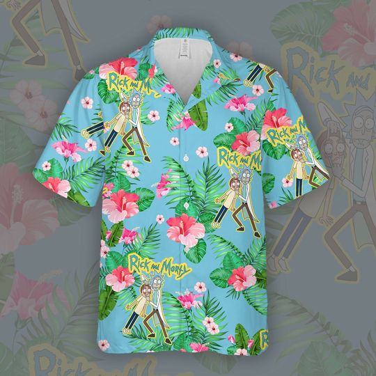Rick and Rickandmorty Hawaiian Shirt | Polyester Fabric Short Sleeve Shirt | Insulation | Wrinkle Resistance | Summer Shirt | Pool Fashion | Family Vacay