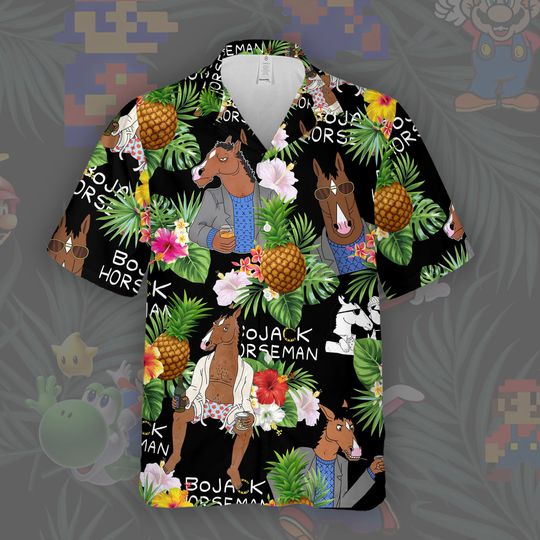 BoJack Horseman Hawaiian Shirt | Polyester Fabric Short Sleeve Shirt | Insulation | Wrinkle Resistance | Summer Shirt | Pool Fashion | Family Vacay