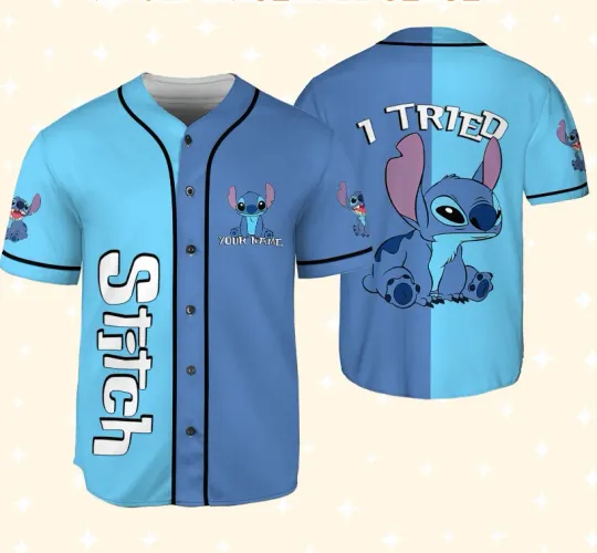 New Disney Stitch Kids Baseball Jersey, Custom Name Casual Sportswear Short Sleeve Shirt for Women Girls