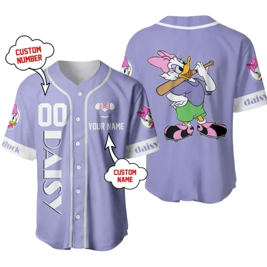 New Custom Name Daisy Duck Baseball Jersey, Men Women Short Sleeve Jersey Disney Baseball Jersey, Casual Sports Baseball Jersey