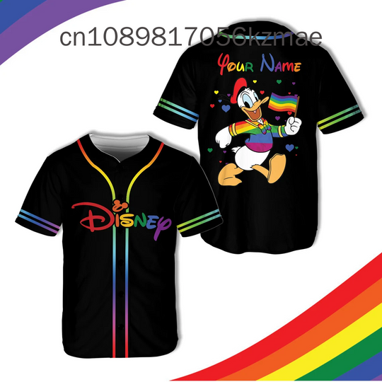 Summer Disney Donald Duck Pride Month Baseball Jersey, Men's and Women's Children's Custom Name Disney Baseball Shirt