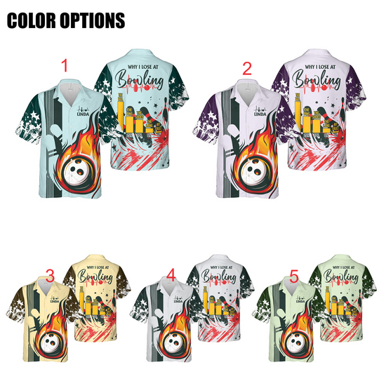 Personalized Why I Lose At Bowling Hawaiian Shirt, Hawaii Bowling Team Shirt, Button Down Vintage Bowling Kid Shirt, Team Gift For Bowlers Club