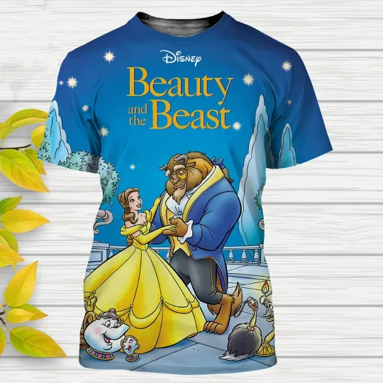 Disney T-Shirts Beauty And The Beast Cartoon 3D Tshirt, Disney Print Streetwear Men Women Casual Fashion Oversized T Shirt Kids Tees Tops