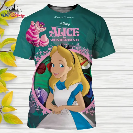 Alice In Wonderland 3D T-Shirt, Disney Men Women T Shirt, Casual Style 3D Print Summer Casual Streetwear Tee Tops Short Sleeve