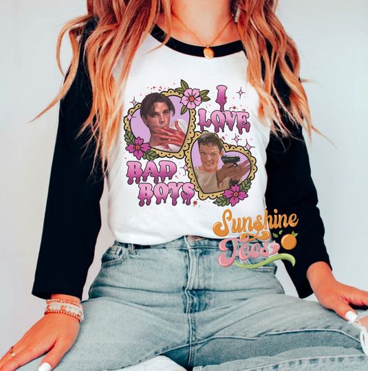 I Love Bad Boys 3/4 Sleeve Raglan Shirt, Scream Shirt, Ghostface Shirt