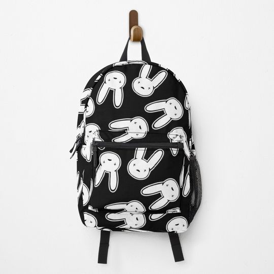 Bad Bunny Oasis Logo Pattern White on Black Backpack, Backpack For Kids and Adults, Adjustable Shoulder Straps, Lightweight and Waterproof