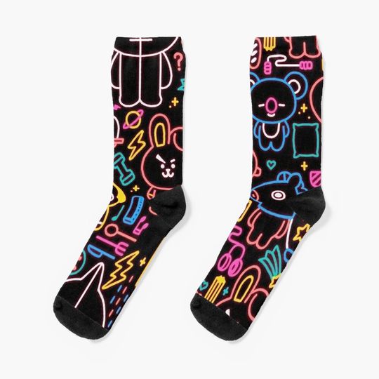 BT21 Favorite things pattern Cotton Socks, Cute & Cozy Gift for Unisex, Trending Fashion Gifts