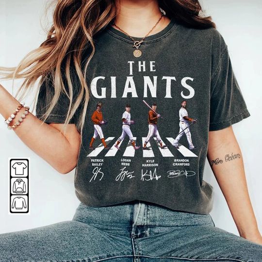 Giants Walking Abbey Road Signatures Baseball Shirt, Brandon Crawford, Logan Webb, Patrick Bailey, Harrison, San Francisco Vintage