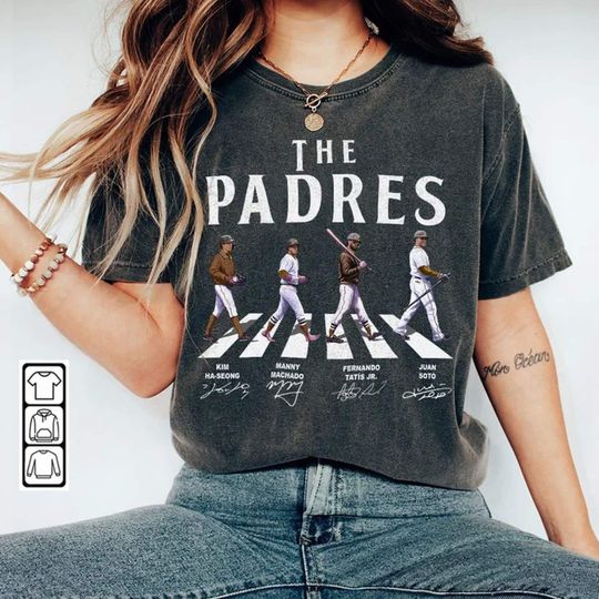 Padres Walking Abbey Road Signatures Baseball Shirt | Unisex Short Sleeved T Shirt | Summer Casual Tee| Gift for Indiana Basketball fan | Vintage Streetwear