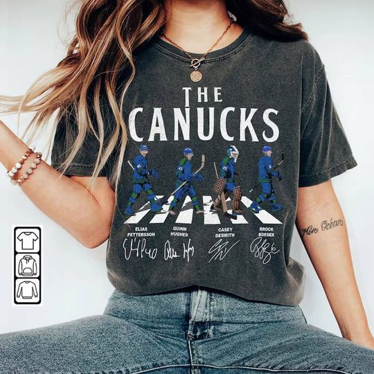 Canucks Walking Abbey Road Signatures Ice Hockey SShirt | Unisex Short Sleeved T Shirt | Summer Casual Tee| Gift for Indiana Basketball fan | Vintage Streetwear