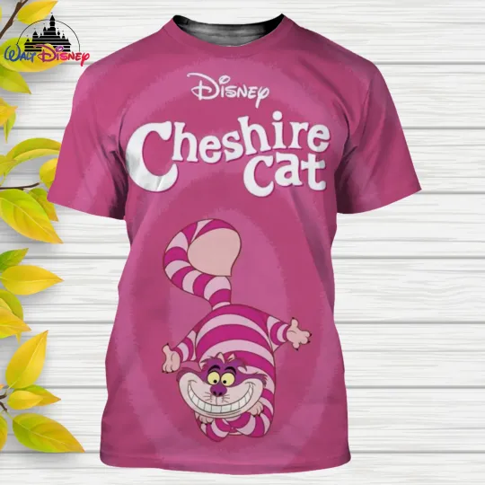 New Alice In Wonderland The Cheshire Cat Cartoon Short Sleeve Disney Style 3D Print T Shirt, Summer Casual Streetwear Tops