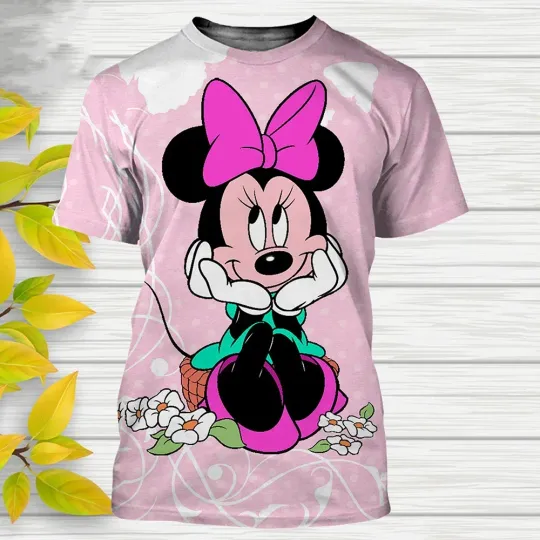 Disney Minnie 3D Tshirt, Minnie Mouse Mickey Disney T-Shirts, Cartoon Anime 3D Print Streetwear Men Women Fashion Oversized T Shirt Kids Tees Tops Clothes
