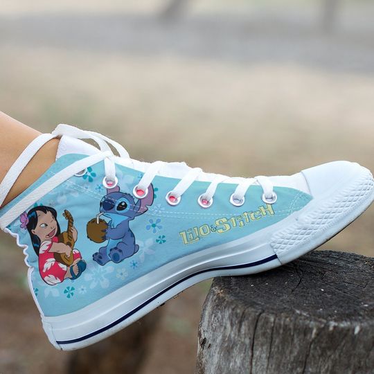 Cute Lilo and Stitch High Top Sneaker, Lilo and Stitch Fan High Top Sneakers, Comfortable Shoes for Men, Women, Trending Street Styles