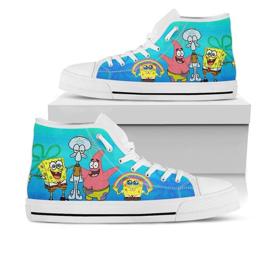 Spongebob Sqarepants Shoes, Spongebob Sqarepants High Top Sneaker, Cartoon Fan Style Hightop
