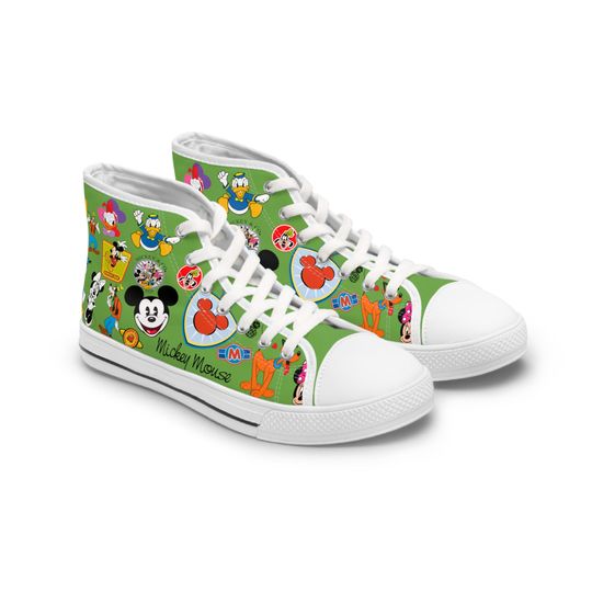 Disney Cute Mickey in Green Color High Top Sneakers, Comfortable Shoes for Men, Women, Trending Street Styles