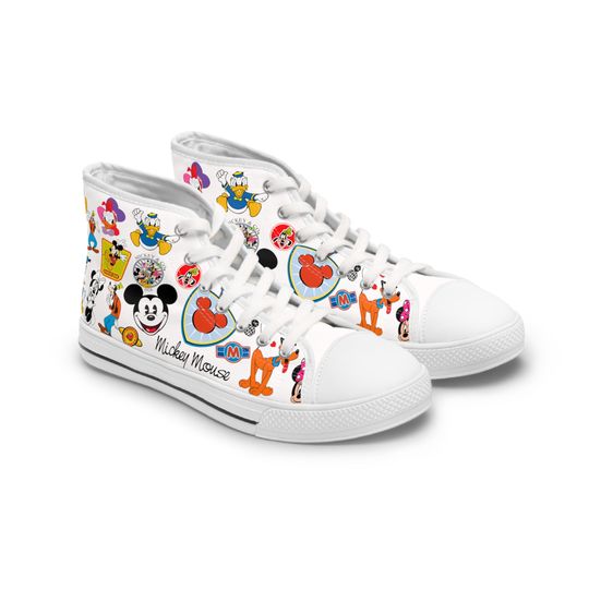 Vintage Disney White High Top Sneakers, Men Shoes, Gift for Her, Fun Shoes, Womens Sneakers