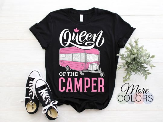 Camper Queen RV Camping Funny 5th Wheel Motorhome Camper Owner Funny T-Shirt, Trailer Traveler Outdoor Gifts, Present Mom Family Campground